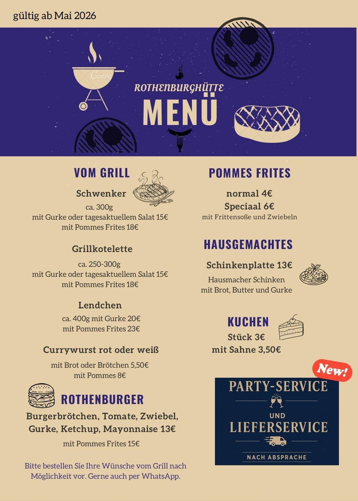 Speisekarte der Rothenburghütte